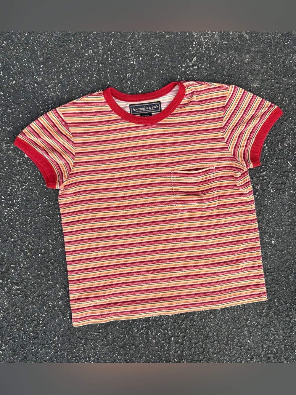Vintage Abercrombie & Fitch Striped Ringer Pocket T-Shirt Women’s Size S Classic